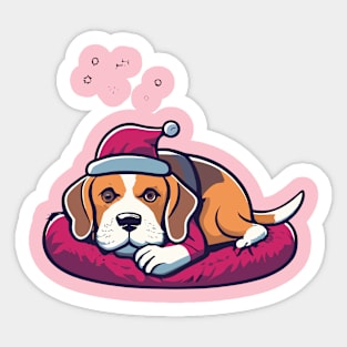 Beagle Dog On A Bed Christmas Sticker